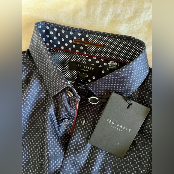 Ted Baker NWT Mens Tomass Micro Geo Print Slim Fit Shirt Navy Size 1 / XS - Picture 3 of 8
